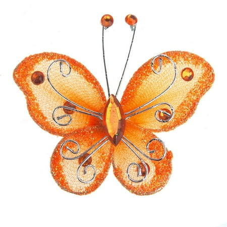 - organza nylon glitter butterflies, 3-inch, 12-piece, orange
