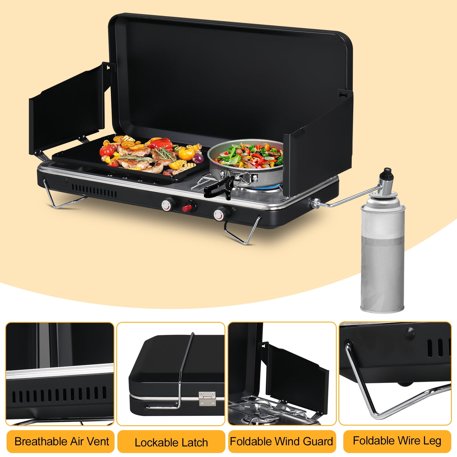 UBesGoo 2 Burner Propane Griddle + Camping Stove