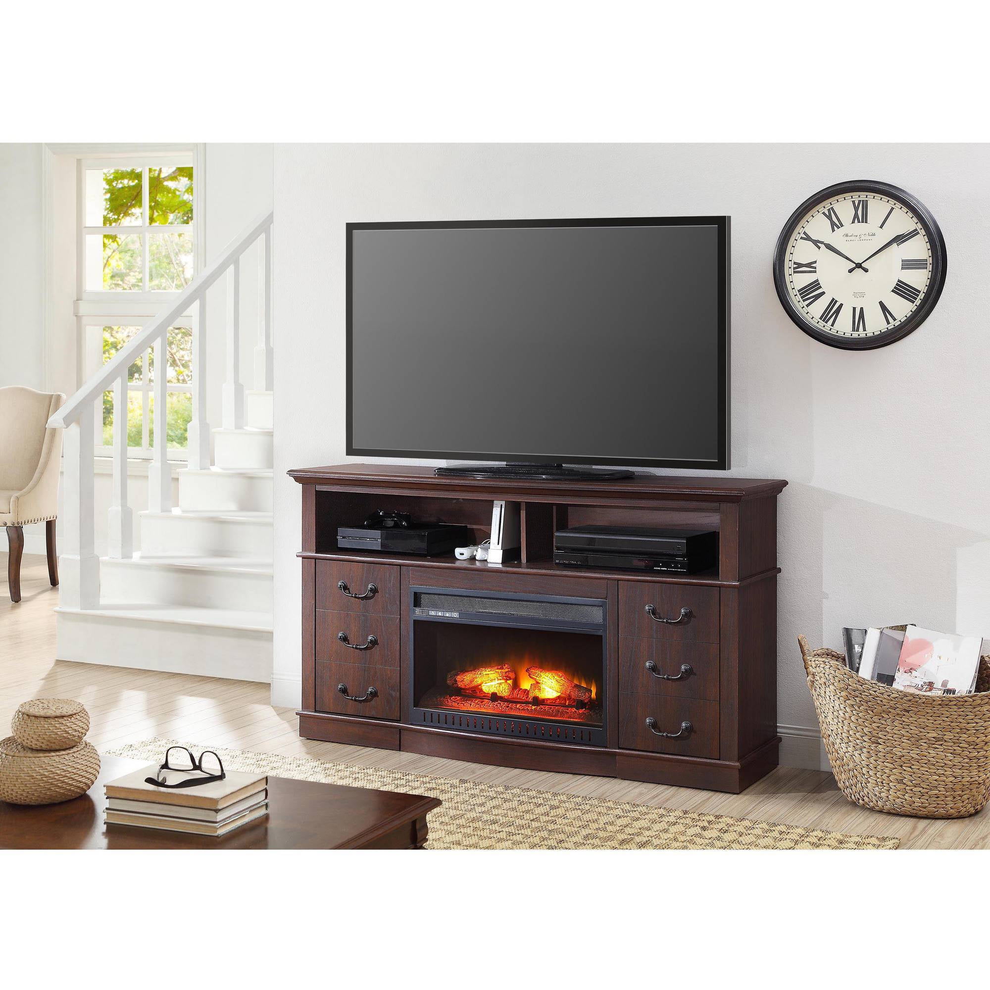 ft Sandinrayli 50 inch Electric Fireplace Heater Gray TV Stand 5 Open Shelves Heat up to 400 sq