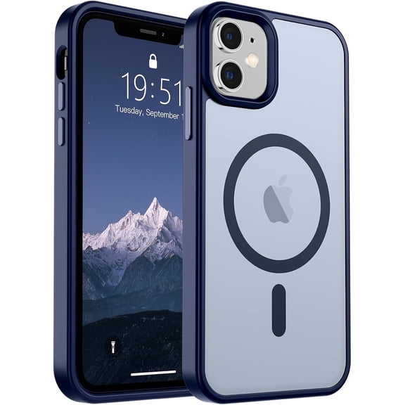 Magnetic for iPhone 11 Case [Compatible with MagSafe] [10 FT Military Grade Drop Protection] Slim Translucent Matte Shockproof with Anti-Fingerprint Phone Case,Matte Navy Blue