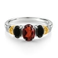 thumbnail image 2 of Gem Stone King 925 Sterling Silver and 10K Yellow Gold Oval Red Garnet Black Onyx and White Diamond 3 Stone Ring for Women (2.33 Cttw, Gemstone January Birthstone, Size 8), 2 of 3