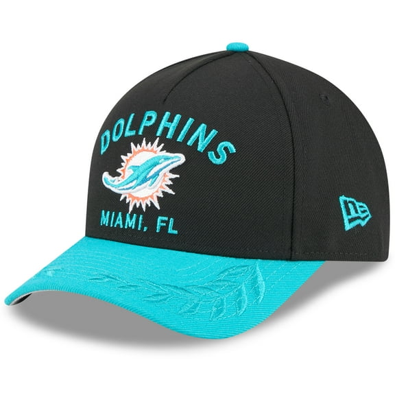 Men's New Era Black/Aqua Miami Dolphins 2025 NFL Draft 9FORTY A-Frame M-Crown Adjustable Hat