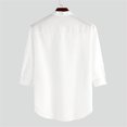 thumbnail image 4 of Birdeem Mens Home Pure Color Button Casual Mid-Sleeve Linen Stand-Up Collar Blouse Shirt Tops Blouse, 4 of 12