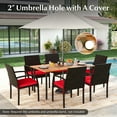 thumbnail image 5 of Patiojoy 7-Piece Patio Dining Set 63�� Rectangle Table w/ PE Rattan Chairs Acacia Wood Tabletop & Removable Cushions Red, 5 of 7