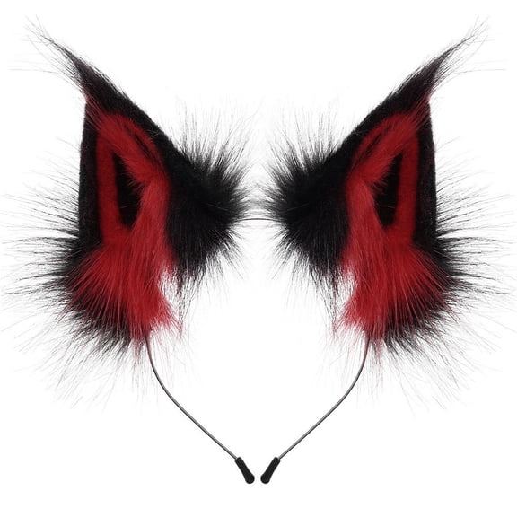 Jiibva Faux Fur Fox Wolf Ears Headband Handmade Furry Animal Ear Hairband Women Men Head Accessories for Halloween Party