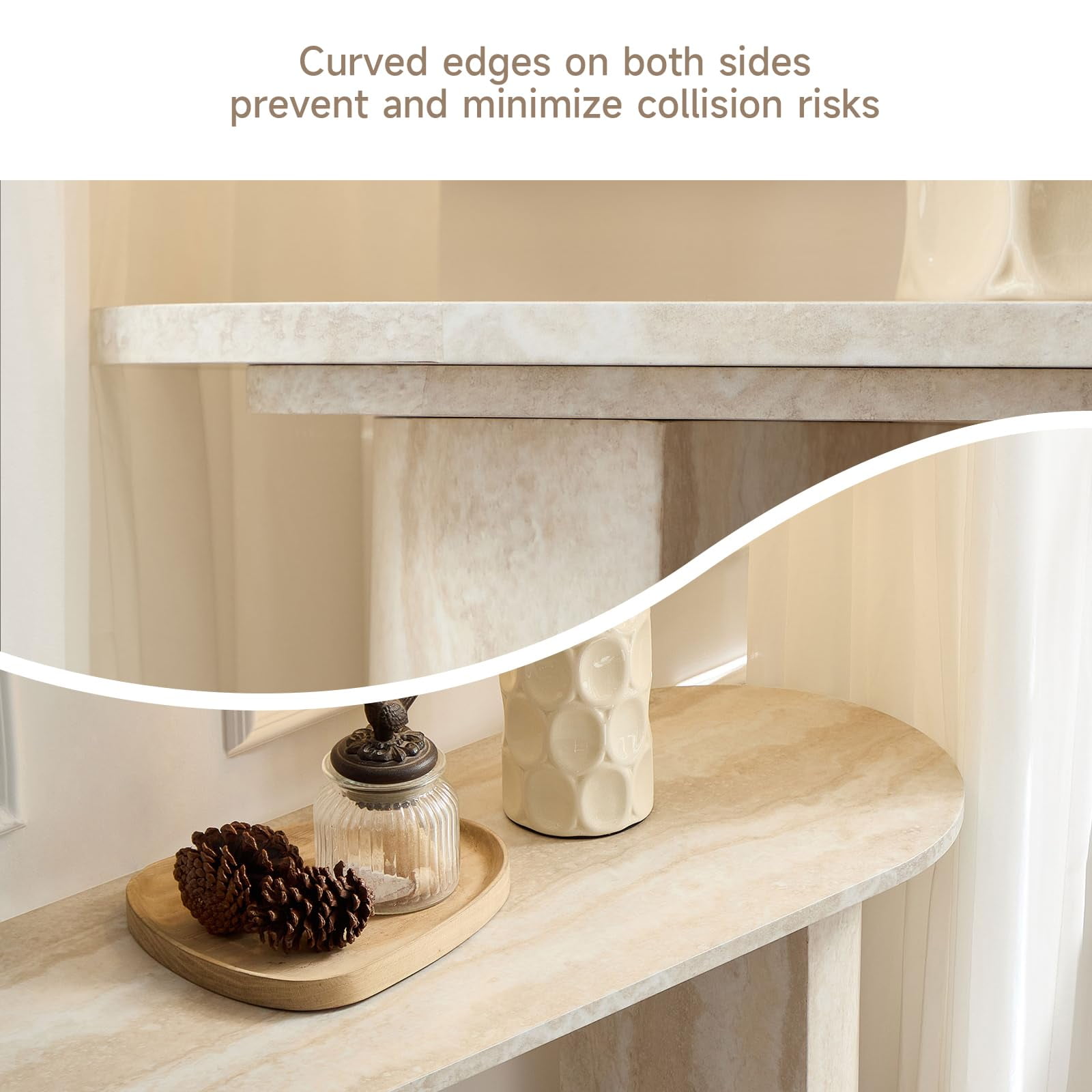 LKTART 55" MDF Console Table for Entryway,Narrow Entryway Table with Faux Mars MarblePattern, Couch Table Behind Sofa with CurvedLegs for Living Room Hallway Foyer