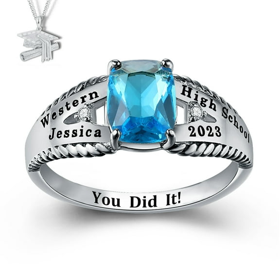 USA Mementos Customized Women's Class Ring Sterling Silver for High School and College Graduation