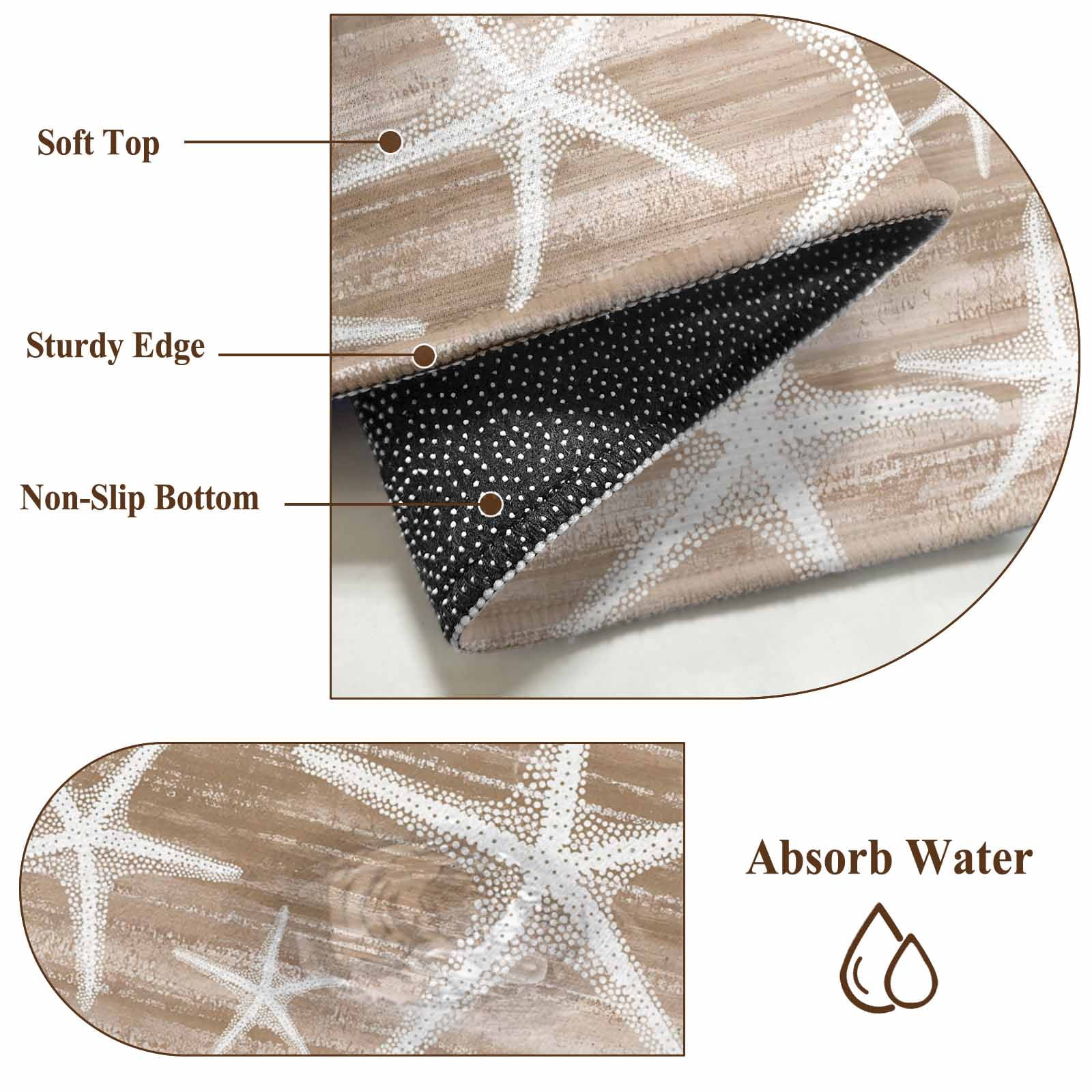 Brown Coastal Area Rugs 8'x10', Washable Small Throw Rugs for Living Room Patio, Summer Ocean Waves Ombre Sea Starfish Indoor Outdoor Rug Non-Slip Low Pile Carpet Runner Reversible Floor Mats