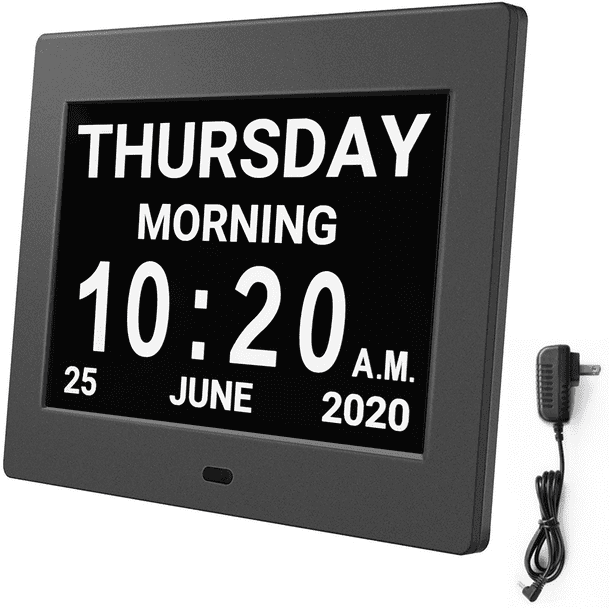 Horloge Numérique de Jour d'Alarme de Calendrier avec le Grand Écran de 8 ", Am Pm, 5 Alarmes, Horloges de Démence A Mené le Calendrier Électronique de Bureau Vieux Réveil Calendrier Perpétuel