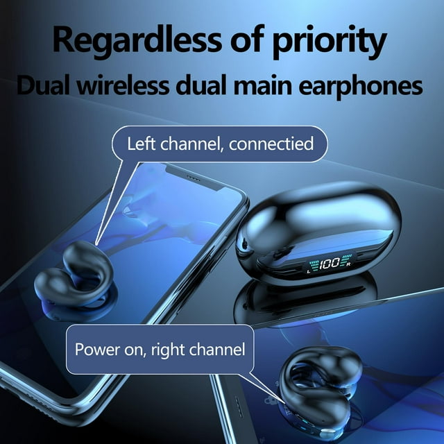 Auriculares con clip para la oreja Micrófono incorporado Auriculares para V5.3 Auriculares para deportes negro