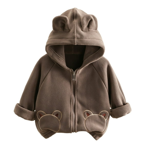 TOOYOU Boys Jacket Kids Thermal Jacket Fall Winter Full Zip Fuzzy Coat Loose Outerwear Size 6 M-12 M Coffee