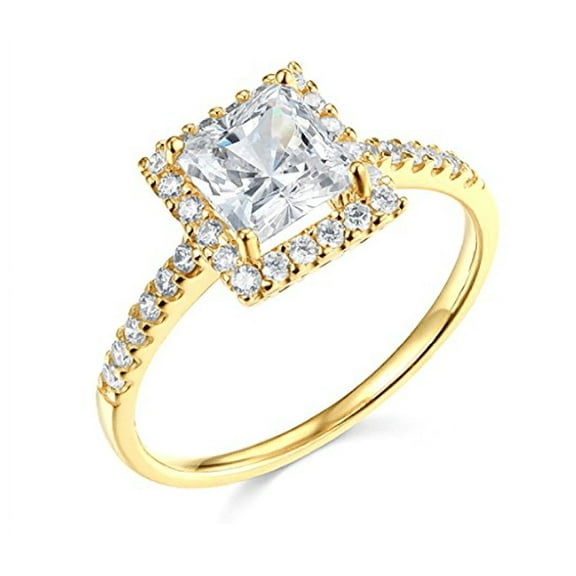 1.90 Ct Princess Cut Halo Engagement Wedding Promise Ring Real Solid 14K Yellow Gold