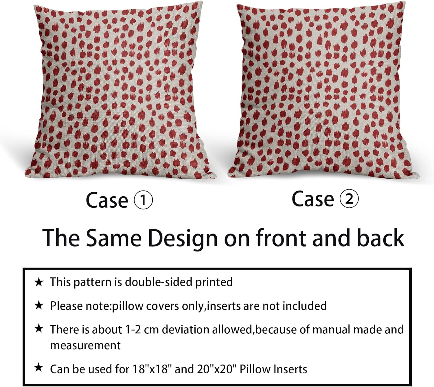 Red Cream Pillow Covers 20x20 Set of 2 Boho Design Polka Dot Throw Pillows Modern Brush Strokes Print Decorative Outdoor Pillowcase Square Cushion Cover Linen Pillow Case for Home Sofa Couch Bed