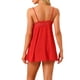 thumbnail image 3 of Noche de encaje para mujer Inspire Chic, con escote en V, sin mangas, tirantes de espagueti, vestido de dormir mini largo, color rojo, 3 of 5