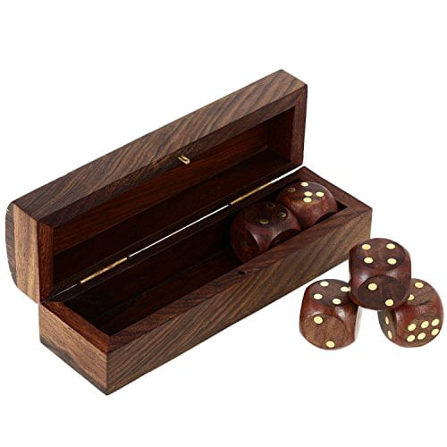 Wooden Dice Game Set with Decorative Storage Box Includes 5 Wooden Dice Gifts 