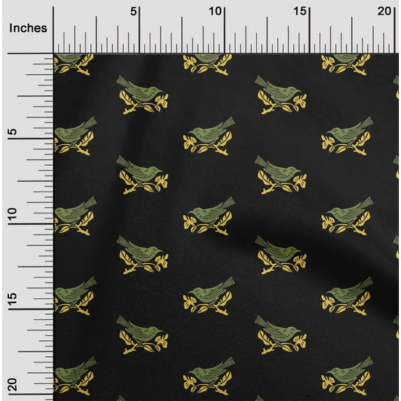 oneOone Organic Cotton Poplin Twill Fabric Branch & Bird Block Print Fabric BTY 42 Inch Wide