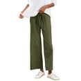 thumbnail image 3 of Pxxlle Straight Leg Pants for Women Casual Summer Spring Elastic Waisted Drawstring Pant Solid Color Wide Leg Long Pants Army Green S, 3 of 8