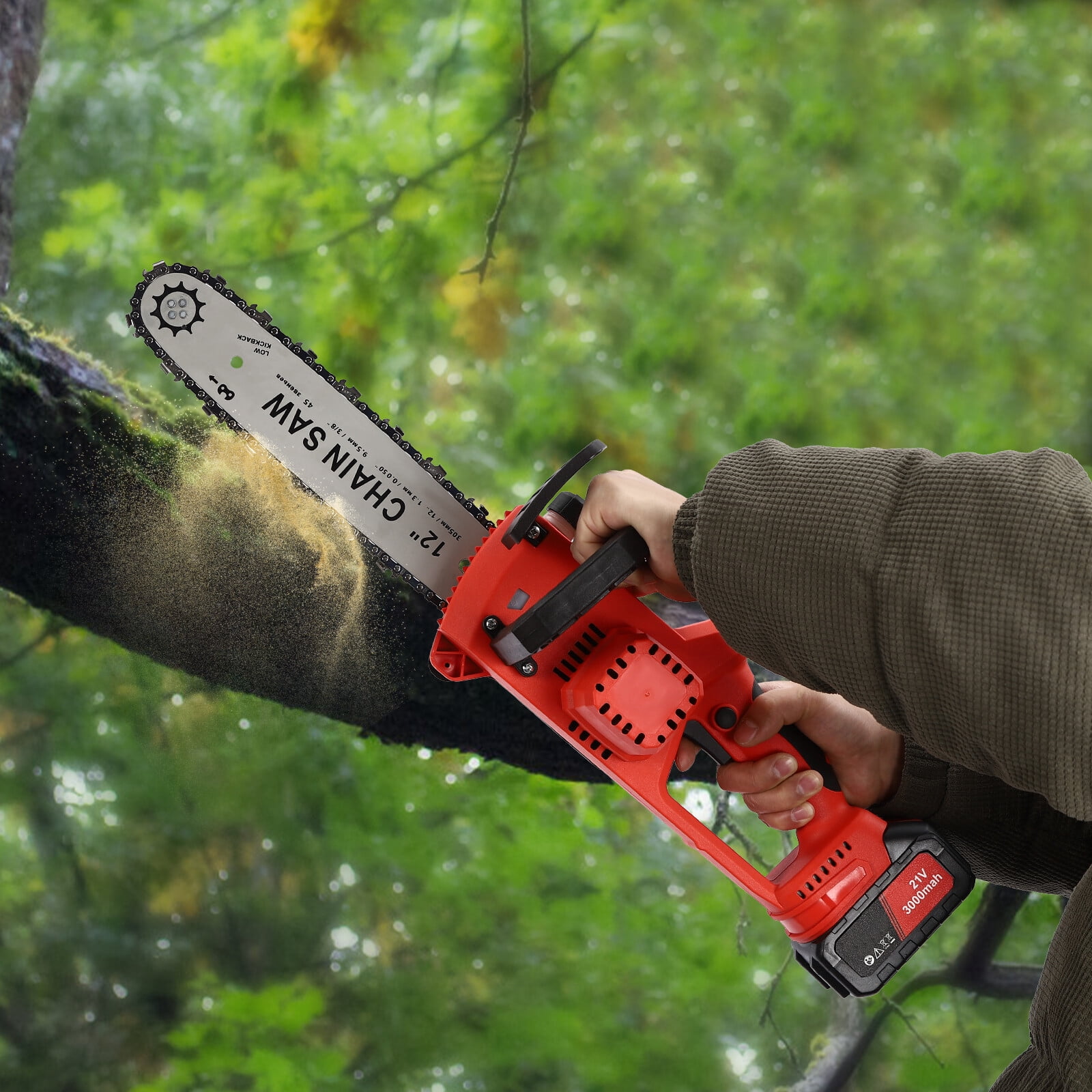 ToppiJoy 12" Portable Cordless Chainsaw, 21V Battery Powered Brushless Chain Saw, Electric Handheld Chain Saw Kit for Tree Felling, Pruning, Firewood(Red, Black)