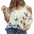 thumbnail image 1 of Plus Size Womens Floral Printed Short Sleeve Shirt Summer Cold Shoulder Tops Casual Blouse, 1 of 2