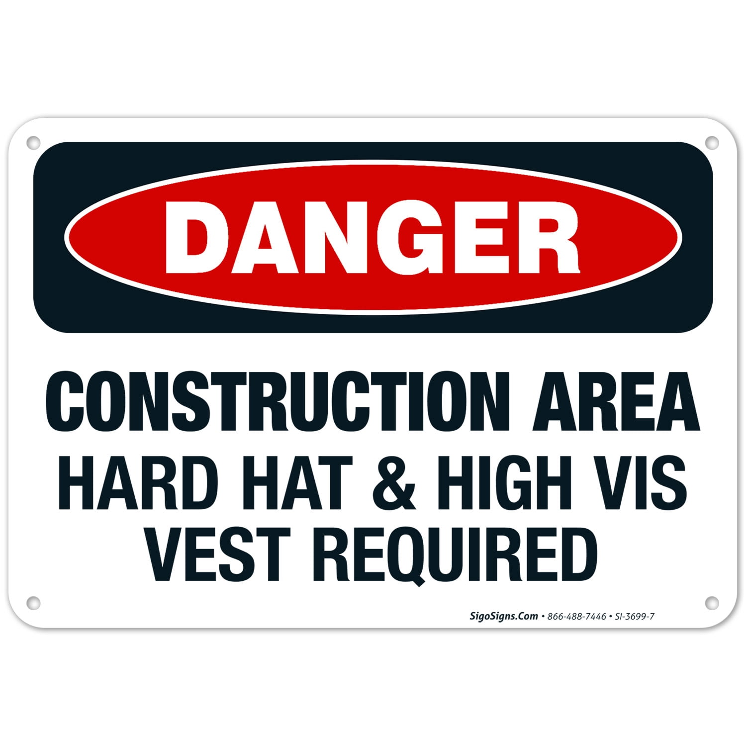 Construction Area Hard Hat & High Vis Vest Required Sign, OSHA Danger ...