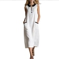 thumbnail image 2 of ClodeEU Women's Sleeveless Peter Pan Collar Contrast Trim Midi Dress, Casual A-Line Sundress with Pockets White,Women's Plus XL, 2 of 6