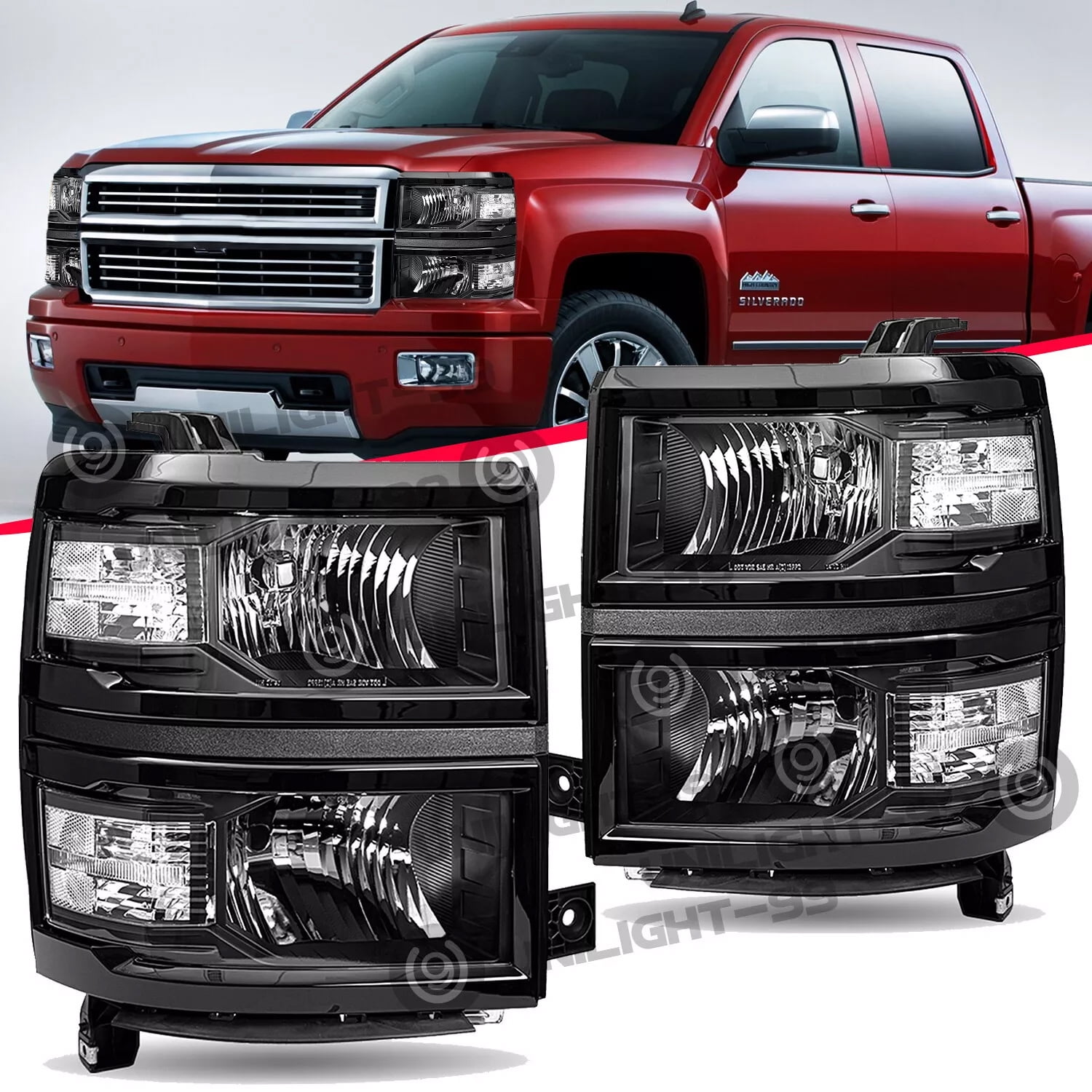 Black Headlights For 2014-2015 Chevy Silverado 1500 Pickup Headlamps LH+RH 14-15