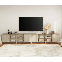 2-in-1 TV Stand Cabinets for 100  Inches TVs, Modern Farmhouse Wood Entertainment Center with Door, Light Oak
