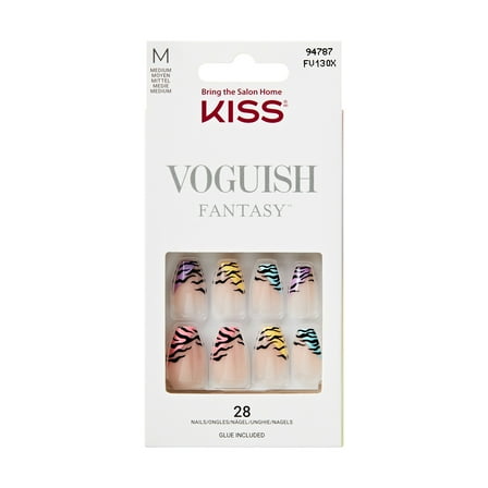 KISS Voguish Fantasy Press on Nails, Holy-day, Multicolor, Medium Coffin, 28 Count