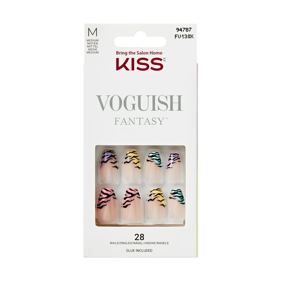 KISS Voguish Fantasy Press on Nails, Holy-day, Multicolor, Medium Coffin, 28 Count
