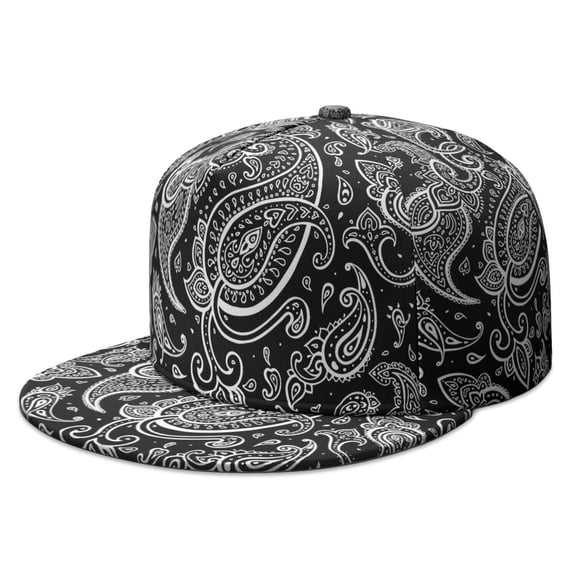 Paisley Vintage Snapback Hat - Flat Brim Unisex Baseball Cap with Boho Floral Pattern, Adjustable Streetwear Hip Hop Cap for Men Women