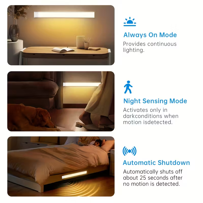 2pcs Under Cabinet Lighting, 16inch Motion Sensor 74 LED USB Rechargeable Wardrobe Lighting, 2200 mAh 3 Color Adjustable Magnetic Kitchen Light, for Counter, Wardrobe, Birthday Gift