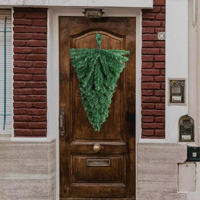 hengsof Christmas Swag Wreath Artificial Upside Down Tree Shape Teardrop Swag Christmas Decorations for Front Door Wall Window