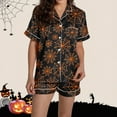 thumbnail image 6 of Tnhcen Women's Halloween Spider Web Pajama Set 2-Piece Collared Button Up Top Elastic Shorts Comfortable Sleepwear S-2XL Multiple Colors Available Orange, 6 of 8