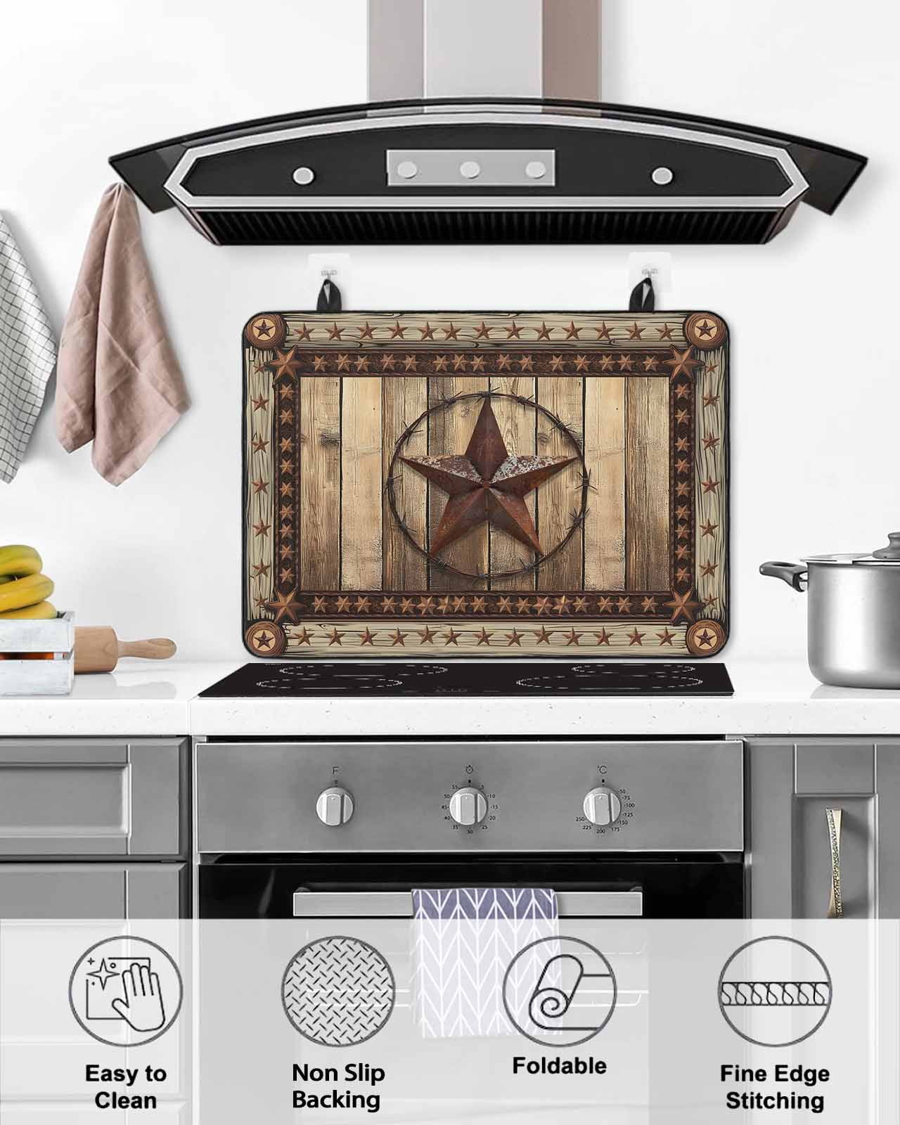 nqOlkjepod Large Induction Cooktop Protector Mat 24"x21", Western Farmhouse Stove Top Covers for Electric Stove, Rustic Country Texas Star Retro Stove Burner Cover Mats, Glass Top Stove Cover