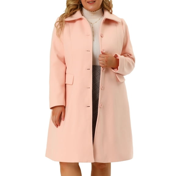 Agnes Orinda Women's Plus Size Coats Peter Pan Collar Single Breasted Trench Winter Peacoat With Pockets 2X Pink