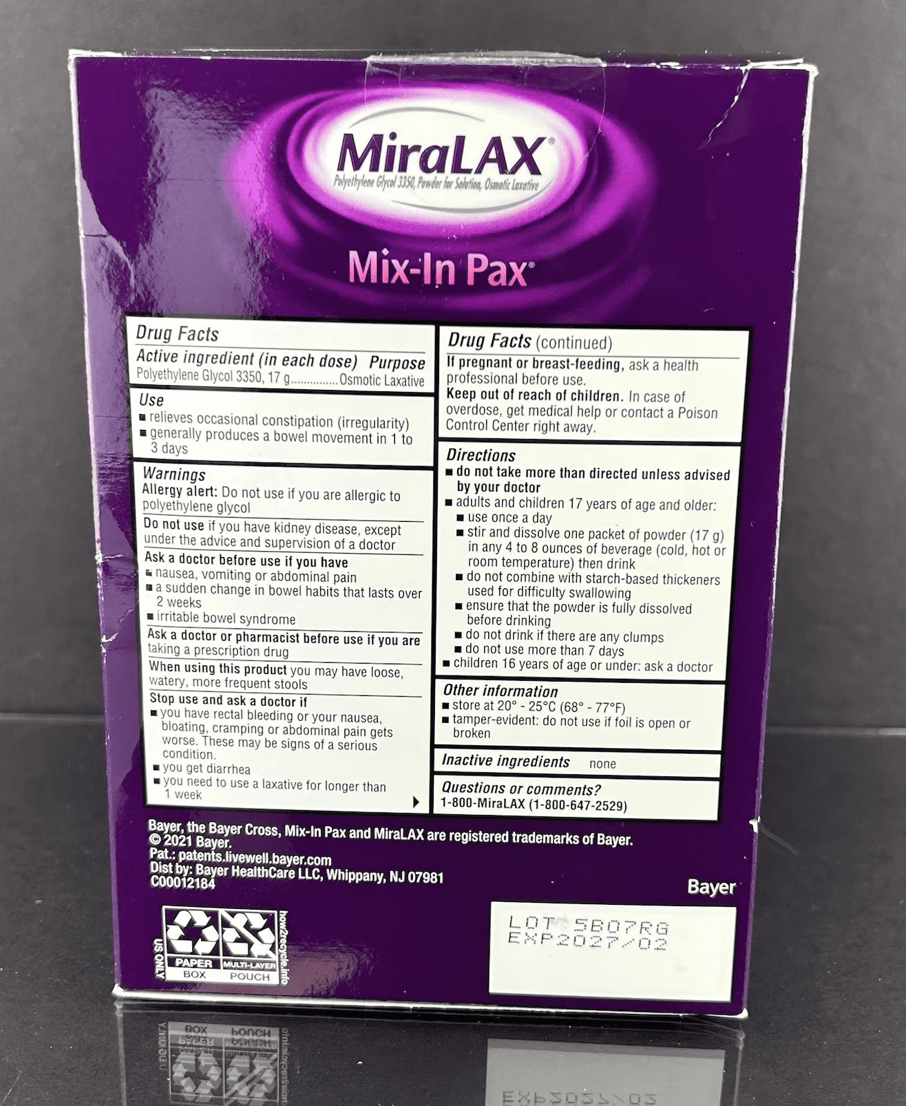 MiraLAX Laxative Powder ,17 Gram Strength Polyethylene Glycol, Box of 24 Packets
