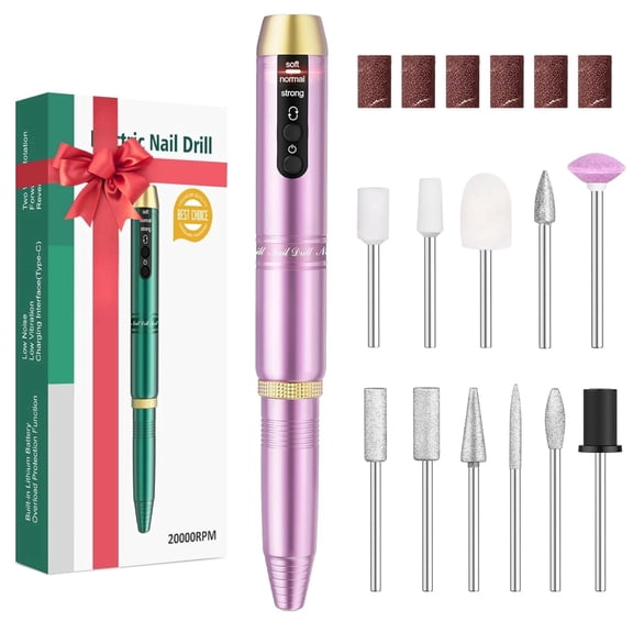 Miora Cordless Nail Drill, Portable Rechargeable Efile with 11 in 1 Bits for Home Manicure Pedicure, Purple