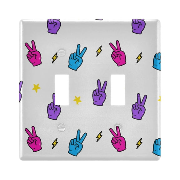 Peace Symbol Lightning Pattern Toggle Switch Wall Plate 2-Gang Unbreakable Durable PC Flush Fit Round Edge 4.48x4.56in