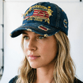 thumbnail image 2 of ZROVA Vintage USA 250th Anniversary Hats 2 Pack - 1776-2026 Distressed Baseball Caps with Embroidered Flag, Washed Denim Dad Hats, 2 of 9