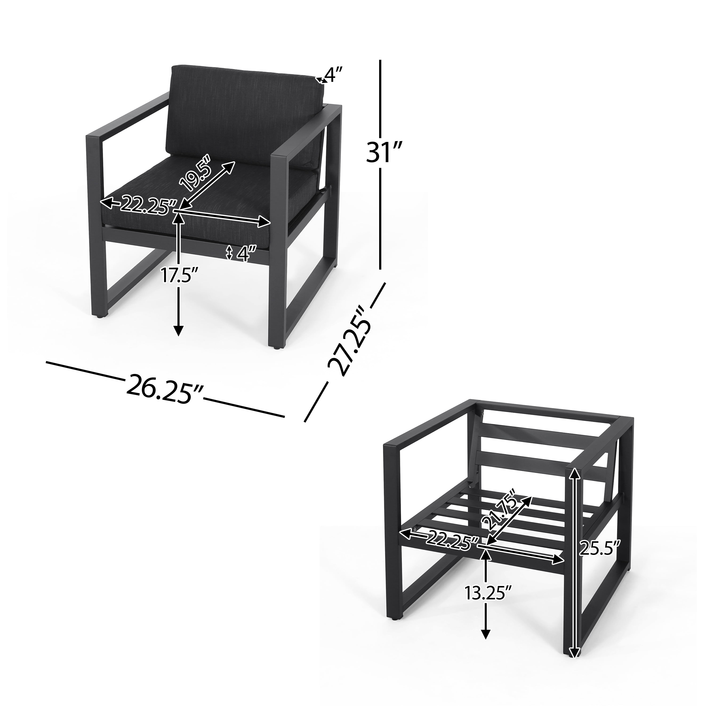 Noble House Navan Outdoor Aluminum Club Chairs (Set of 4)Gray