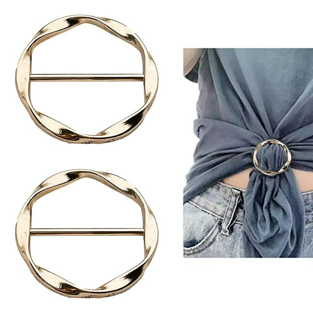 Harpily Mode Métal Rond Cercle Clip Boucle Porte-Alliances Foulard en Soie Bague 2 Pcs