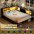thumbnail image 4 of Lusimo Full Corner Bed Frame with Bookcase Storage and LED Lights & Charging Station, Metal Platform Bed Frame with Storage Drawers Underneath for Bedroom, Black, 4 of 14