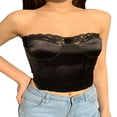 thumbnail image 1 of Womens Sexy Tube Top Solid Color Off-the-shoulder Lace V-neck Top, 1 of 7