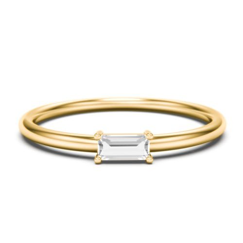 East-West Stackable Baguette Birthstone Ring - Cubic Zirconia / White Topaz (April)