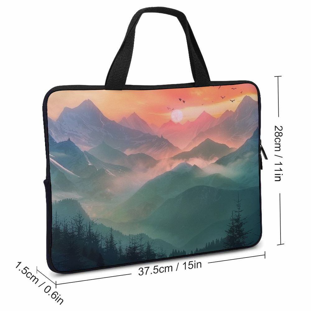 JRXY Mountain Range Sunset Birds Laptop Bag Diving Fabric Computer Protective Handle Case 15inch