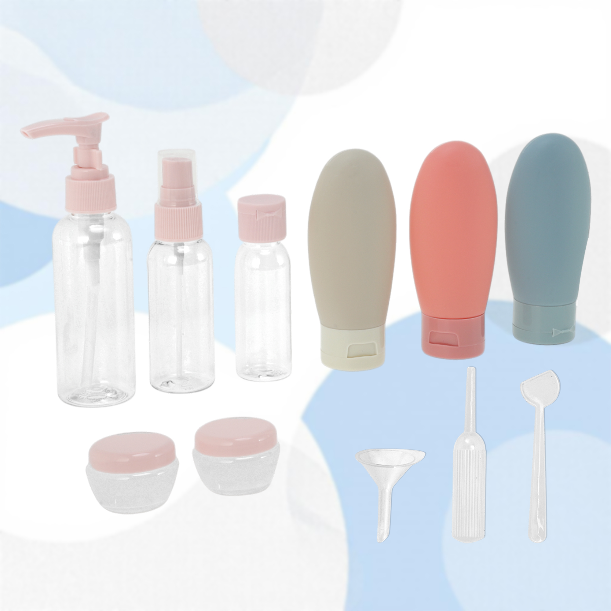 Unique Bargains 8 Pcs Travel Container Set Reusable Travel Bottles Set Pink Beige