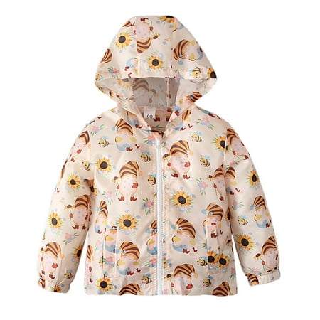 

Tagold Fall Savings Clearance Winter Coats for Children Spring And Autumn Models Long Sleeved Printed Hooded Zipper Jacket Windbreaker Children Clothing