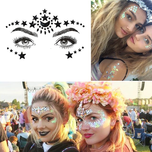 Pegatinas de tatuaje facial Suministros de maquillaje temporal para fiesta Cosplay Festival de música JShteea Cuidado Belleza