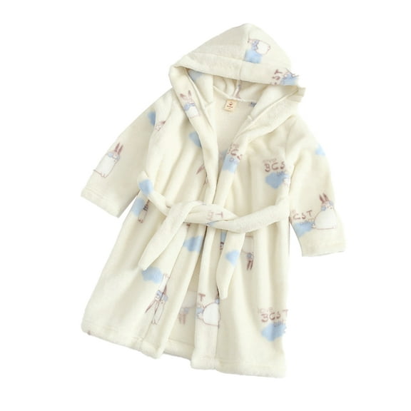 Qudderr Soft Bath Robe for Toddlers Kids Fall Winter Flannel Bathrobe Boys Girls Robe with Hood Unisex Print Sleepwear Size 2-8T