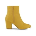thumbnail image 3 of BLISSFUL STEP Women's Side Zipper Round Toe Block Heel Ankle Boots Yellow 8, 3 of 7
